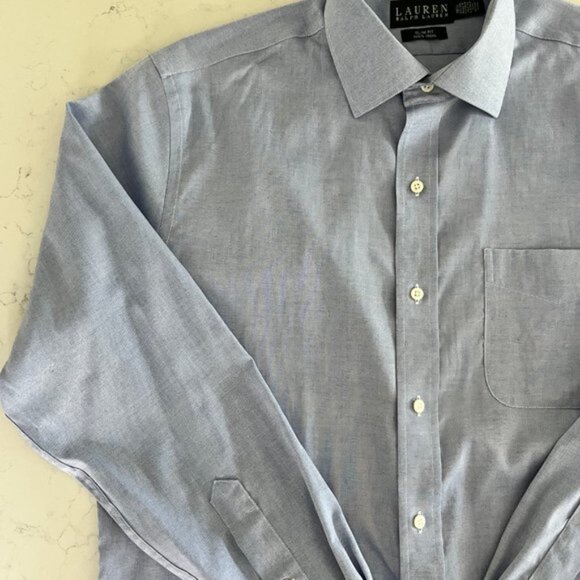Lauren Ralph Lauren Lg Slv Button Down Slim Fit Cotton Shirt Blue Sz 16 12 NWOT - Picture 3 of 12